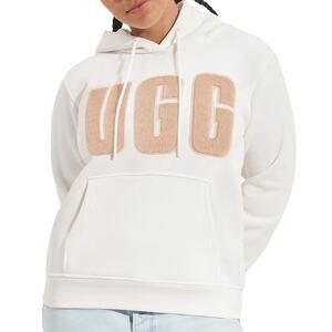 UGG women’s Rey Fuzzy Logo Hoodie size M Cream Towel Embroidered